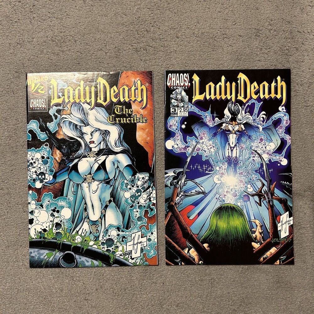 Lady Death Comic Lot: The Crucible Wizard #1/2 with COA & Lady Death #3 Chaos